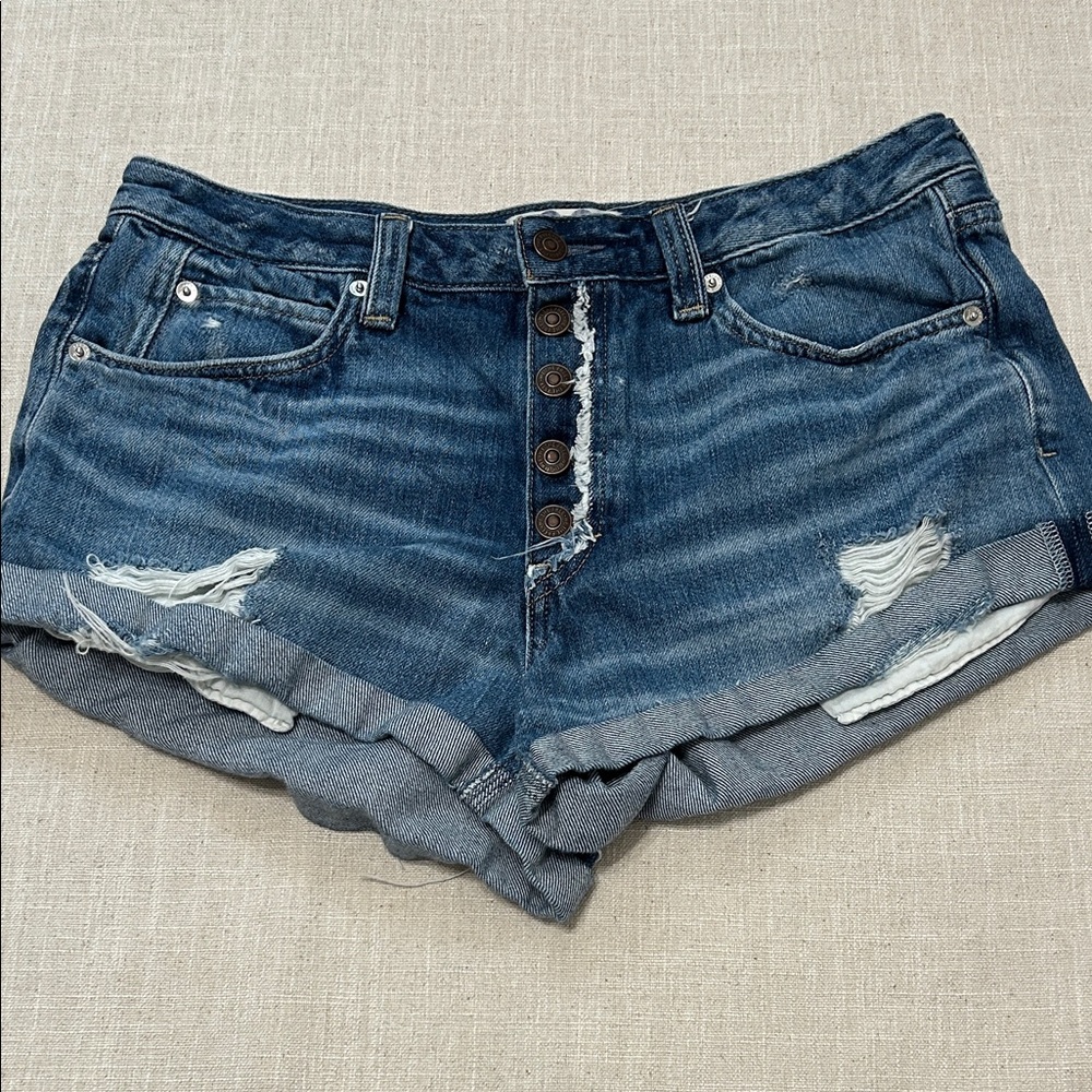We The Free Shorts Women’s 30 Blue Distressed Button-fly Denim Hippie - Picture 11 of 11